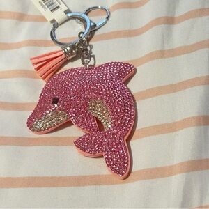 Pink‎ Bling Crystal Dolphin Puffy Hawaii Keychain Bag Charm New